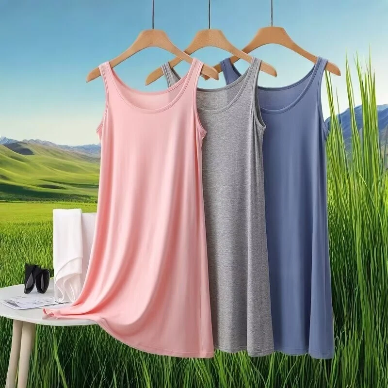 Women Sleeveless Modal Cotton Nightgown Sling Sleep Dress Casual Sleepwear - Image 2 of 4