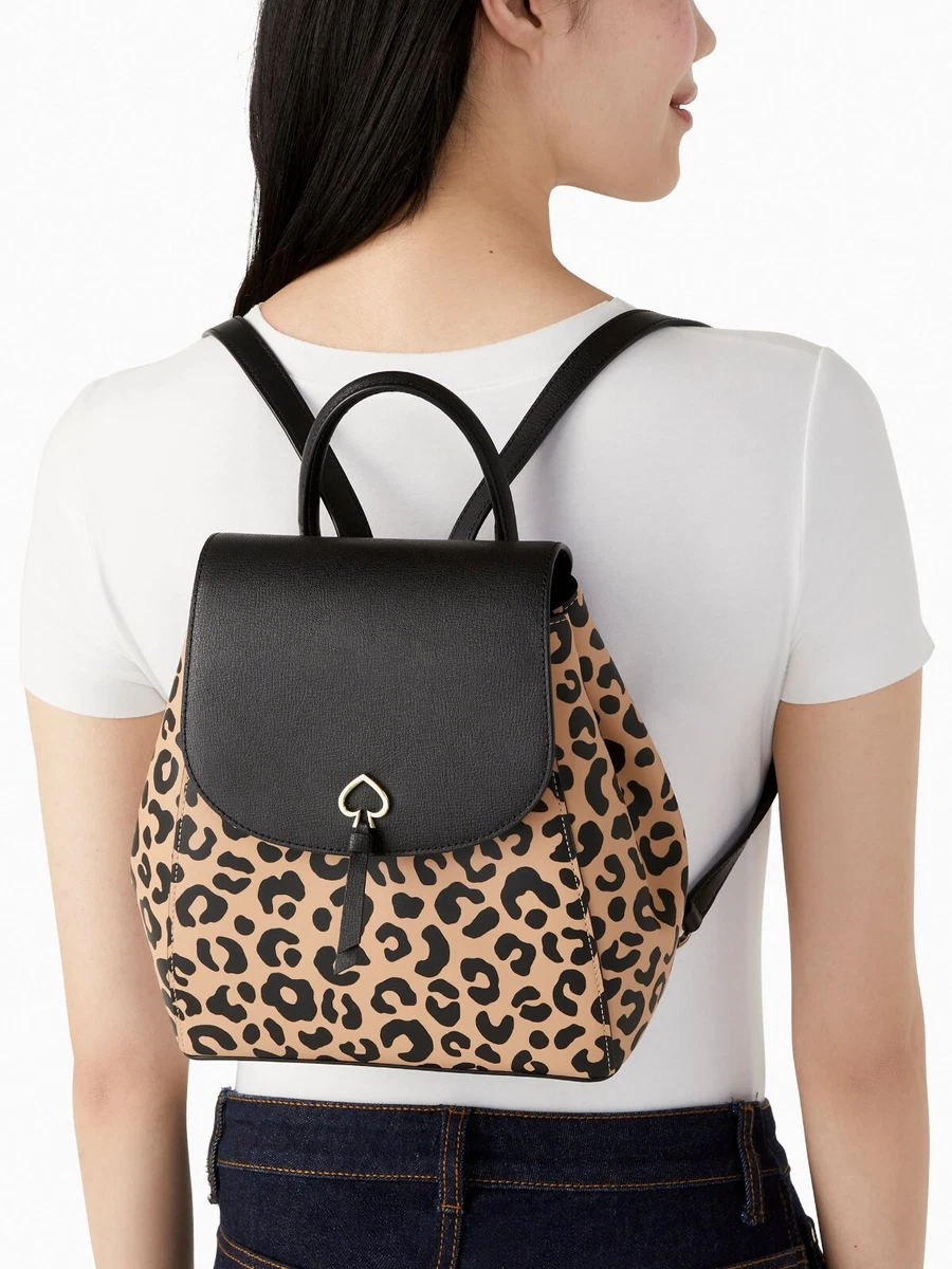 R Kate Spade Adel Leather Flap Backpack K8464 Cheetah Leopardo NWT 359 Ret FS