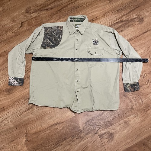 Quail Unlimited Hunting Beige Camo Shirt Men Size Measured Shooting Shoulder Pad - Picture 10 of 10