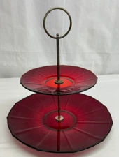 Vintage Anchor Hocking Royal Ruby Red Tidbit Tray Cupcake Serving Dish - Rare!