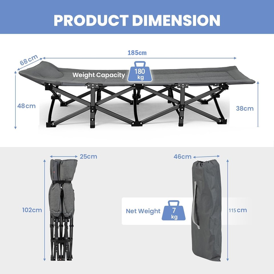 Sleeping Cot Single Folding Bed Camping Travel Guest Lightweight With