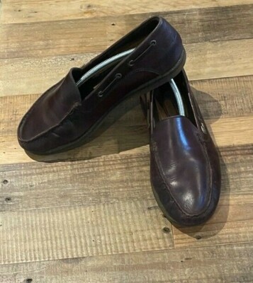 LACOSTE MEN'S BROWN LEATHER SLIP ON BOAT SHOES 1SYM06001 UK SIZE PRE  OWNED UK