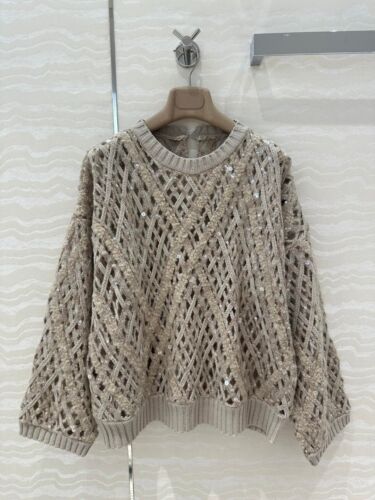Womens Brunello Cucinelli Spring Hollow Sequins Cashmere Long Sleeve Sweater - 第 17/26 張圖片
