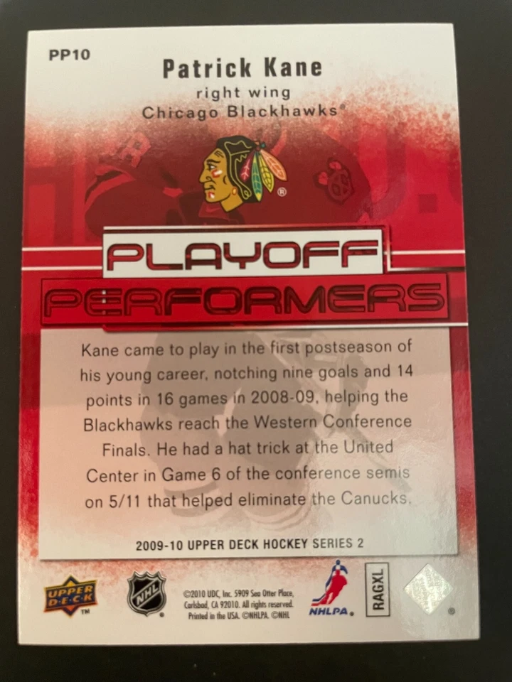 2009-10 09/10 Upper Deck Playoff Performers PP10 Patrick Kane Blackhawks Foto 2 de 2