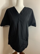 Cherokee Scrub Top Medical Uniform Womens Black Medium V Neck 3 Front Pockets