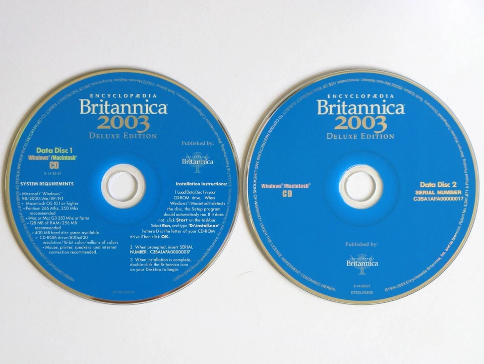 Encyclopedia Britannica 2003 Deluxe Edition, for Windows or Macintosh, 2 CD Set - Image 1 of 1
