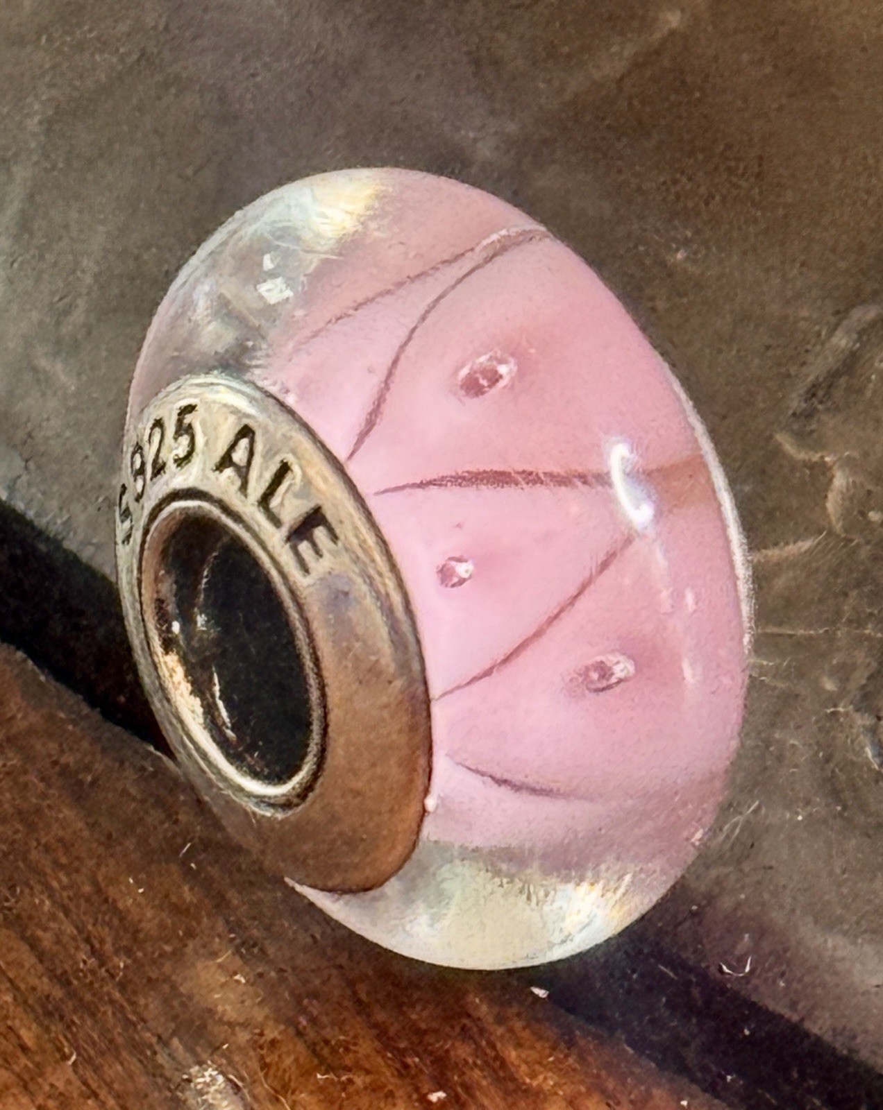 Pandora Zigzag Pink Triangular Sterling Silver Gl… - image 2