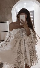 Damen Spitze Minikleid elfenbeinfarben Carmen...