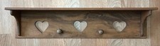 Vtg Cottage Core Farmhouse Wood 3 Heart Hanging Wall Shelf 2 Pegs 24"