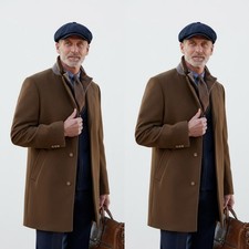 Brown Men's Long Overcoat Cashmere Outdoor Wear Wool Winter Casual Jacket
