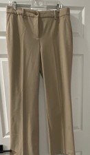 Talbots Women's Beige Dress Pants Flat Front Stretch Pockets Button Solid