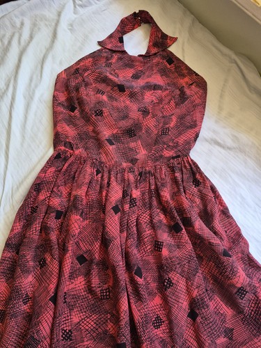 VTG 50s Floral Sundress Rockabilly Party Halter Summer Silk Sexy Classic Small