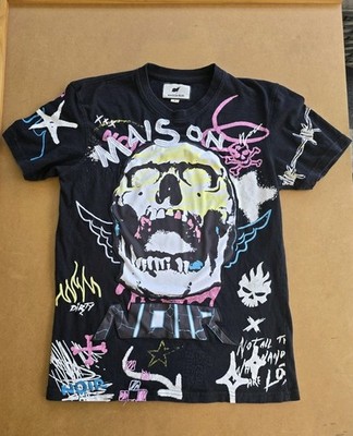 Maison Noir T-Shirt Womens Small Black Graffiti Screaming Skull Y2K Streetwear