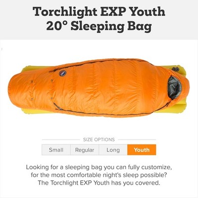 Big Agnes Torchlight EXP - 650 RDS DownTek Ultralight Sleeping Bag YOUTH NEW