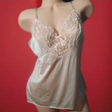 Vintage VASSARETTE Cami Camisole Top BEIGE SATIN Nylon Slip Lingerie MEDIUM