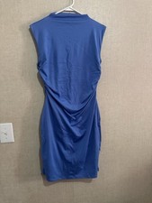 Nine West Women’s Sleeveless Mock Neck Dress Blue Sz M Lined Ruched Sides