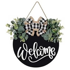 Welcome Sign for Front Door Porch Decor Farmhouse Wreath Wall Decor  30cm Black