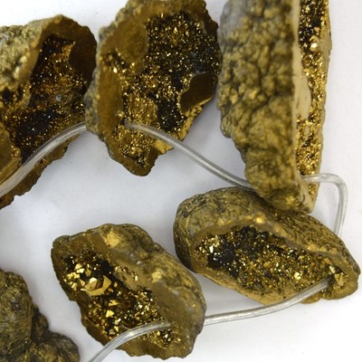40mm - 50mm gold druzy agate freeform beads 15.5'' strand 10 pieces