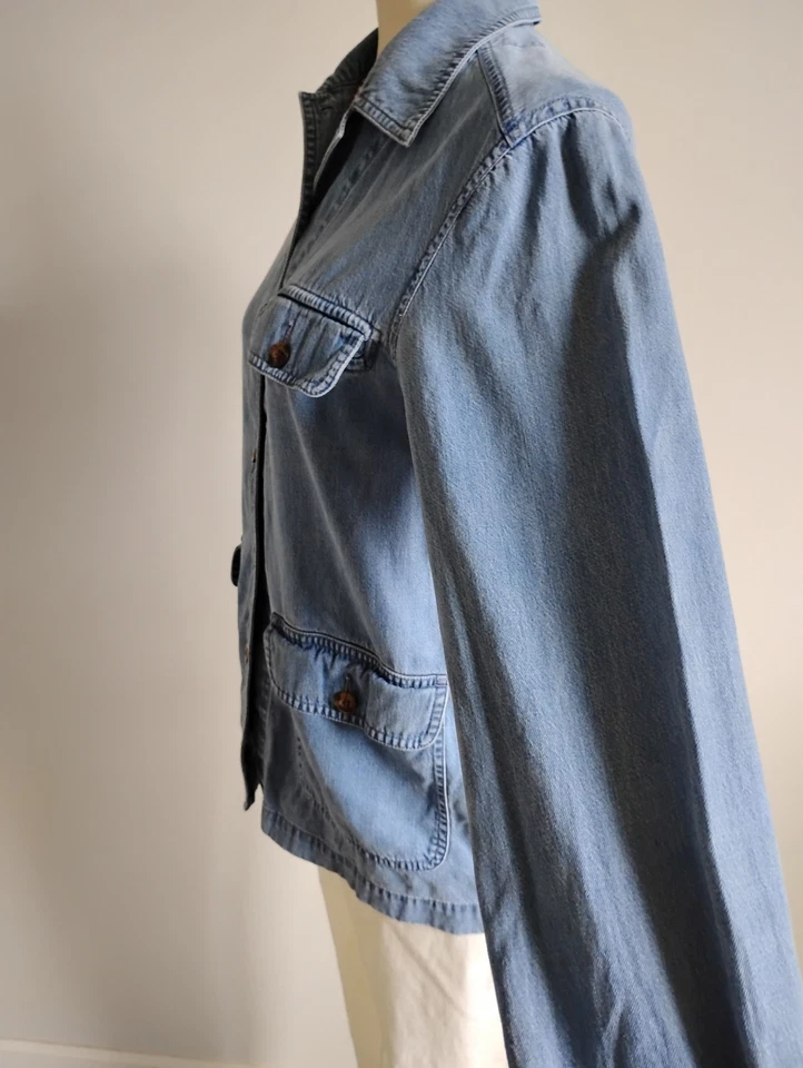 Crazy Horse Liz Claiborne Denim Utility Chaqueta de Trabajo Camisa Azul Clásica Talla Pequeña Foto 3 de 4