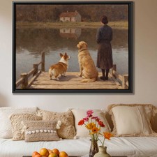 Oil Painting Dog Corgi Canvas Print Golden Retriever Wall Art Living Room Decor