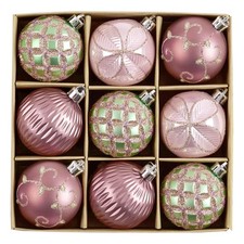 DecorbyHannah Christmas Tree Ornaments, 9ct 2.36 inches Emerald Pink Green Ch...