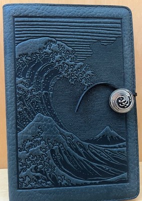 Oberon Design Leather Journal Notebook Large 6x9 Refillable Hokusai Wave NWT