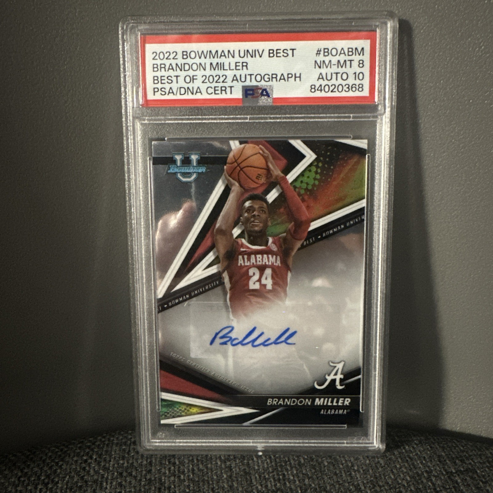 2022-23 Bowman University Best Brandon Miller Best of 2022 Auto #BOA-BM PSA 8 10