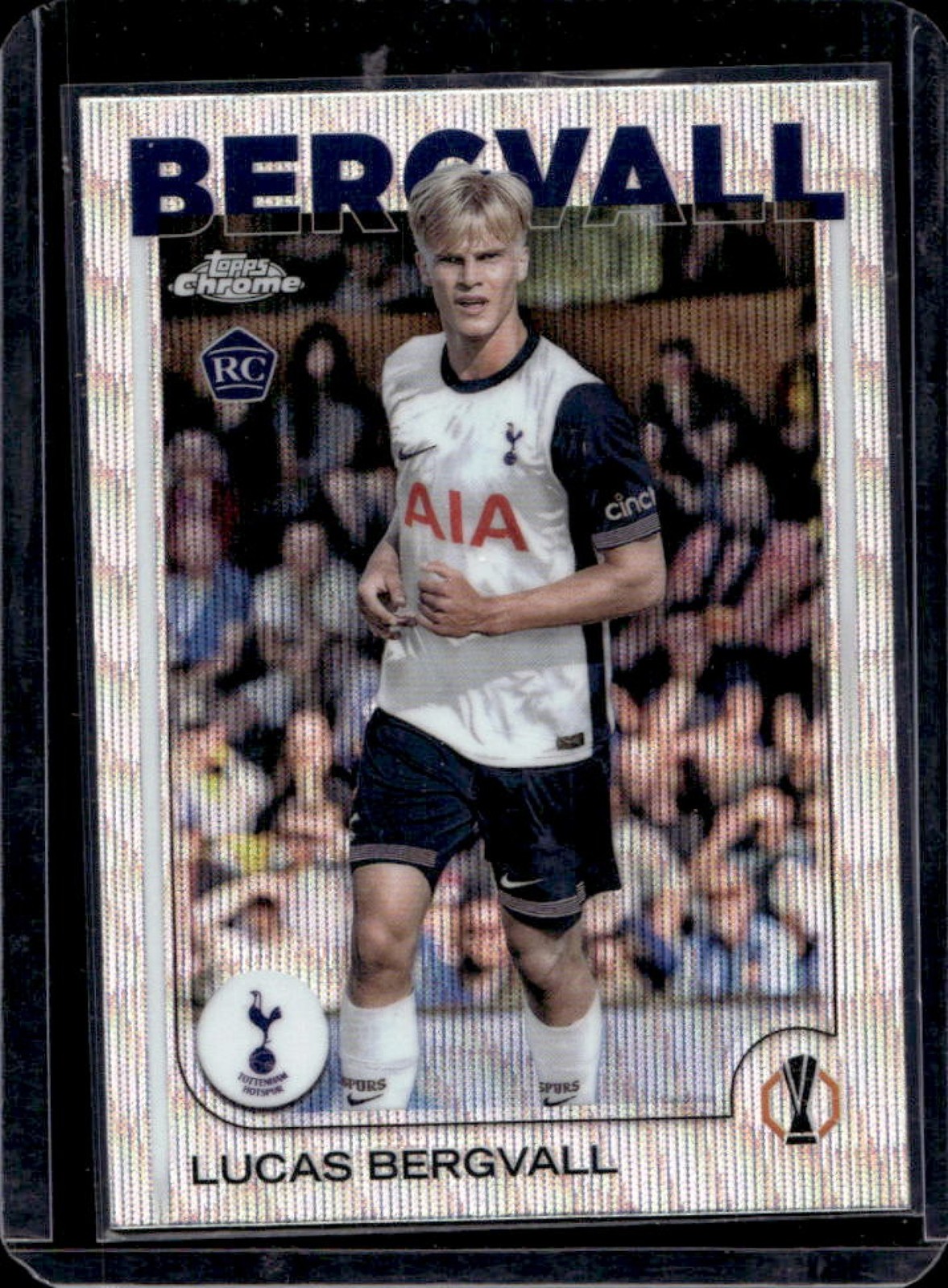 2024-25 Topps Chrome UEFA Lucas Bergvall RC Wave Refractor Rookie #112 Tottenham