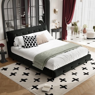Queen Size Bed Frame,Tufted Headboard with Extra-Large Ultra-Soft Cloud Pillow D