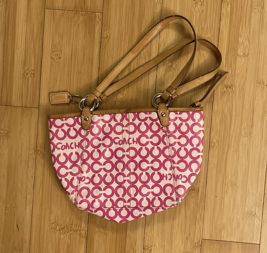 Coach Leah OP Art Coated Canvas Mini Hobo Tote Handbag Purse 42419 Pink - Image 2 of 3