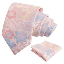 Mens 3.15inches Rose Flower Pattern Tie with Floral 145-coral blue yellow