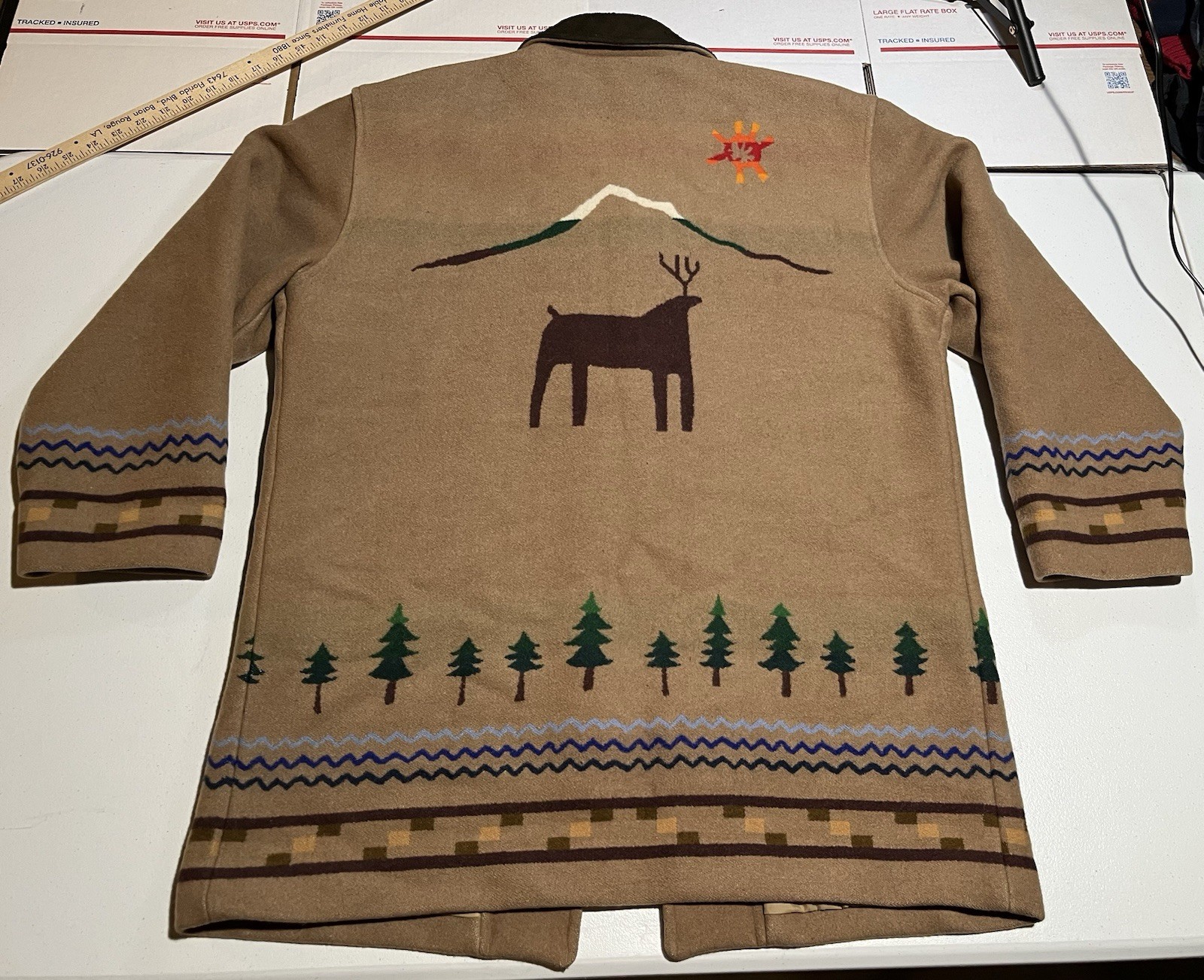 vtg Pendleton Originals M Wool Jacket Blanket Coat Button Deer Tree USA MADE