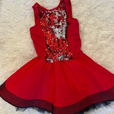 Weissman Girls Dance Costume Dress Red Sequin Skater Crisscross Back L