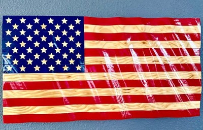 Wooden American Wavy Flag ''Old Glory'' Wall hanging
