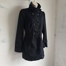 Trench coat vintage Lindex nero stile esercito militare - taglia 8 - fodera floreale