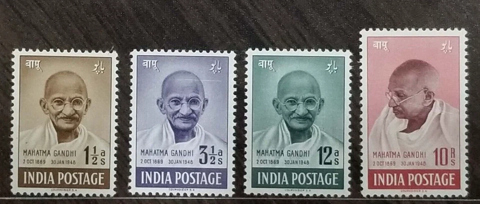 India 1948 Mahatma Gandhi Scott #203-06 4V MNH goma blanca EXCELENTE ESTADO... - Imagen 1 de 3