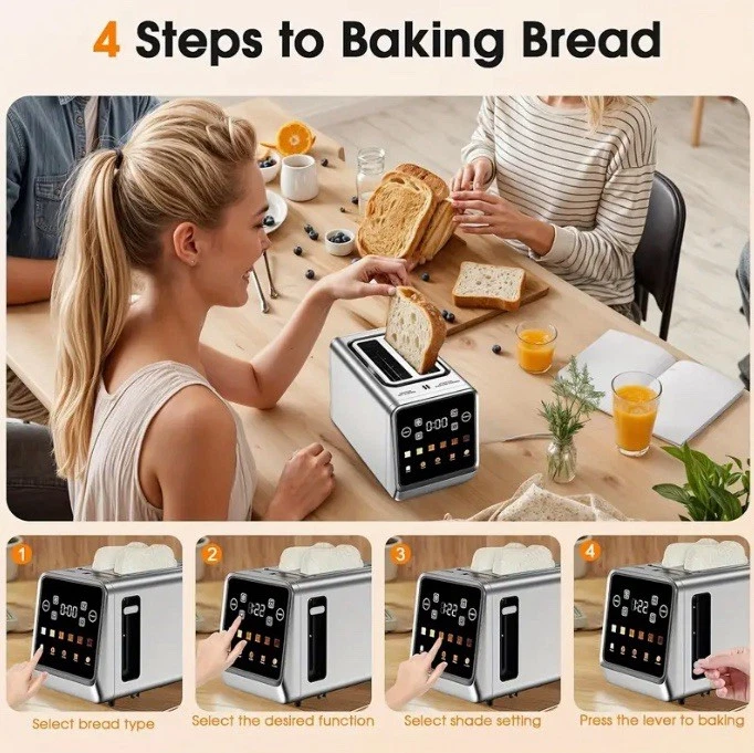 Tostadora Pantalla Táctil 2 Rebanadas con Pantalla LCD Ranuras Extra Anchas Foto 4 de 4