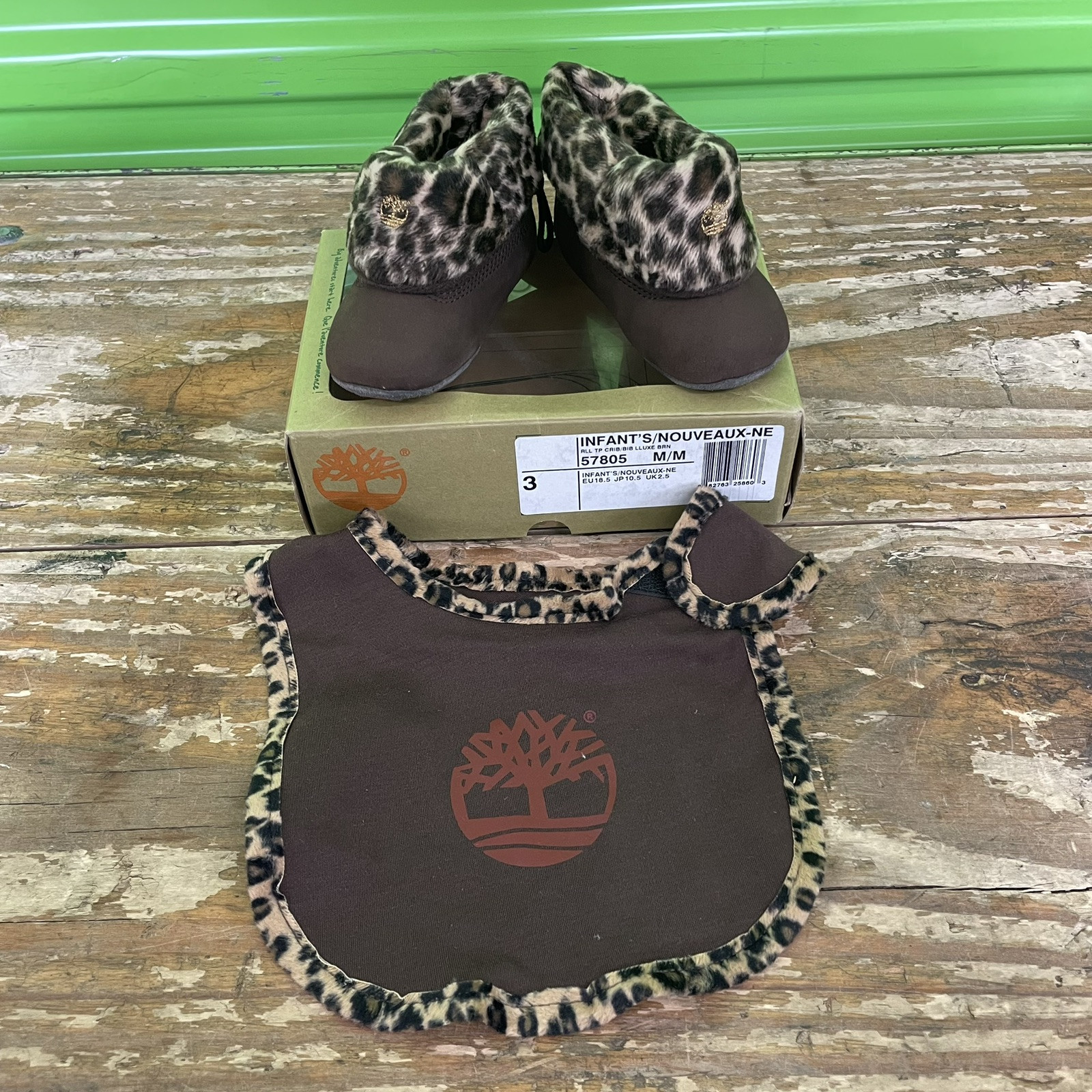 Timberland 2 Pc Crib Infant Boots Leopard Print Luxe Brown +