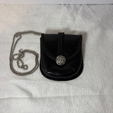 Brighton Black Leather Mini Crossbody Bag Celtic Knot Braided Trim Belt Pouch