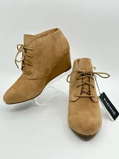 VIONIC Elevated Becca Suede Wedge Booties Size 8 SAND Women Boots Shoes Comfort