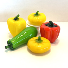 5 Piece Set Murano Style Hand Blown Life Size Glass Fruit  Vegetables Figurines