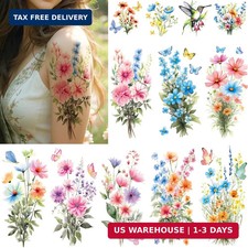 10 Sheets Large Watercolor Flower Temporary Tattoos for Women Chest Underboob...