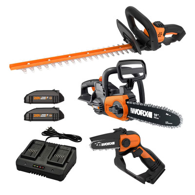 Worx 22'' Hedge Trimmer, 5'' Pruning Saw, 10'' Cordless Chainsaw Combo Kit