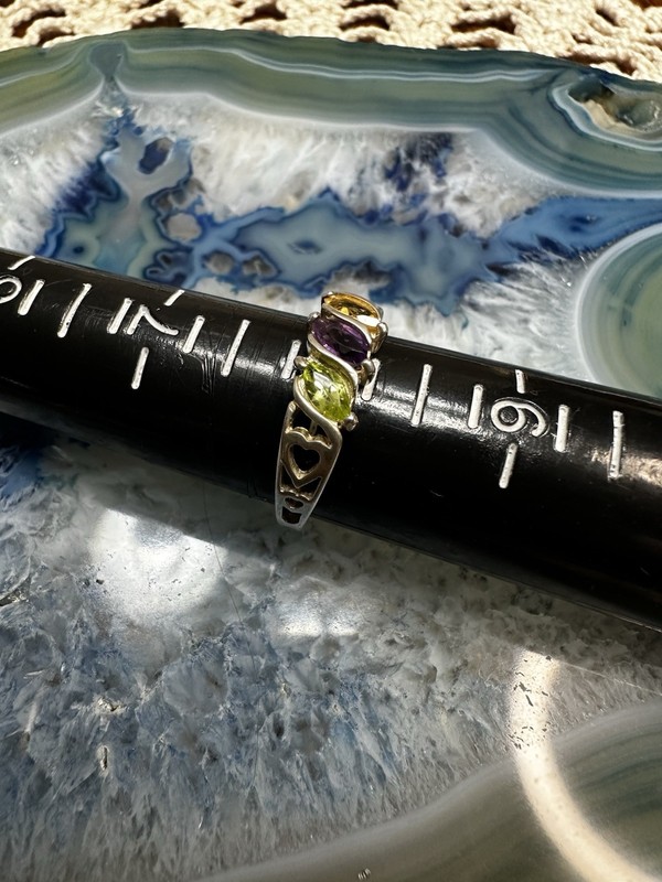 Sterling Silver 925 3-Stone Ring Peridot, Amethyst, Citrine, SZ 8 - 2.42grams