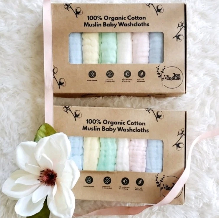 Organic Muslin Cloths 100% Cotton 12x12" Pack of 5 boxes/50 pieces Whole Sale