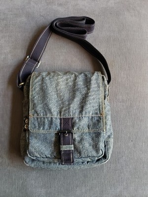 Vinatge Kipling Denim Blue Crossbody Bag Brown Strap - RARE!