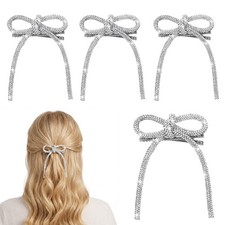 4 Pcs Silver Rhinestone Bow Hair Clips, Bling Bling Hair Accessories Sparkly ...