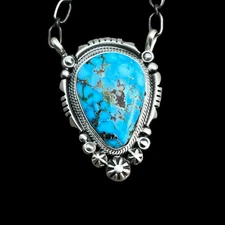 18" Kingman Spiderweb Turquoise Necklace Sterling silver Navajo Daniel Benally