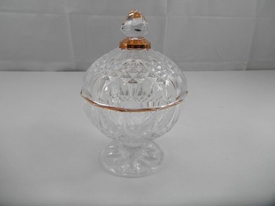 Cristal D'Arques ''Longchamp Gold'' Lead Crystal 6.5'' Candy Dish w/ Lid