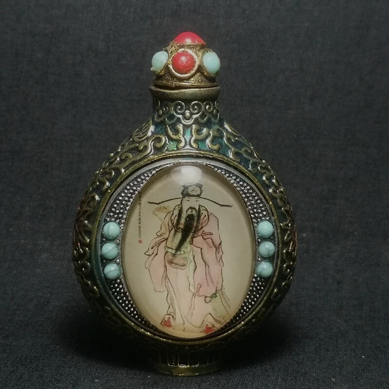 Incrustación de bronce chino de 3,2 pulgadas dios de la riqueza dios de la longevidad botellas de tabaco regalo Foto 4 de 4